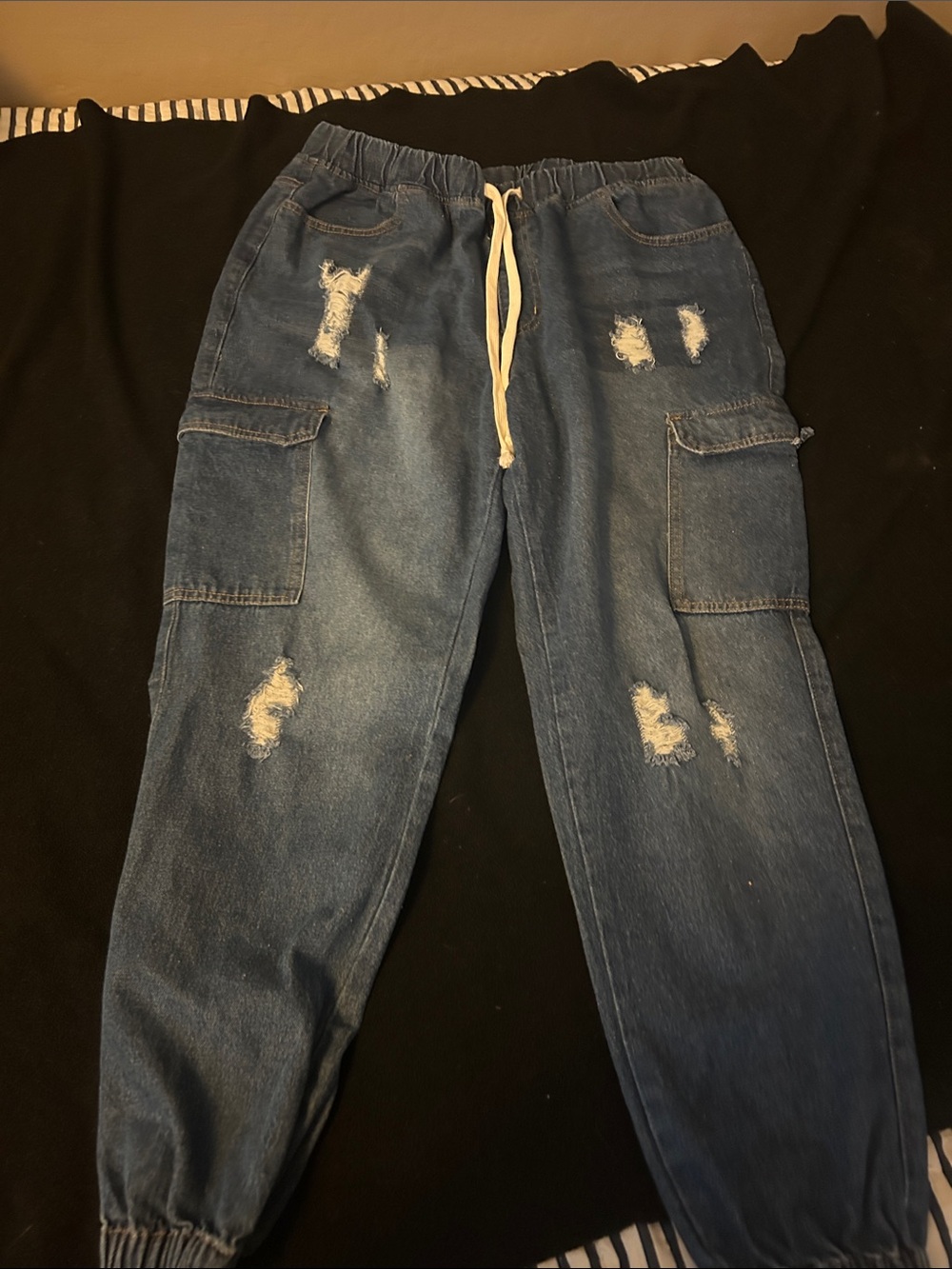 SHEIN Distressed Dark Blue Cargo Jogger Jeggings